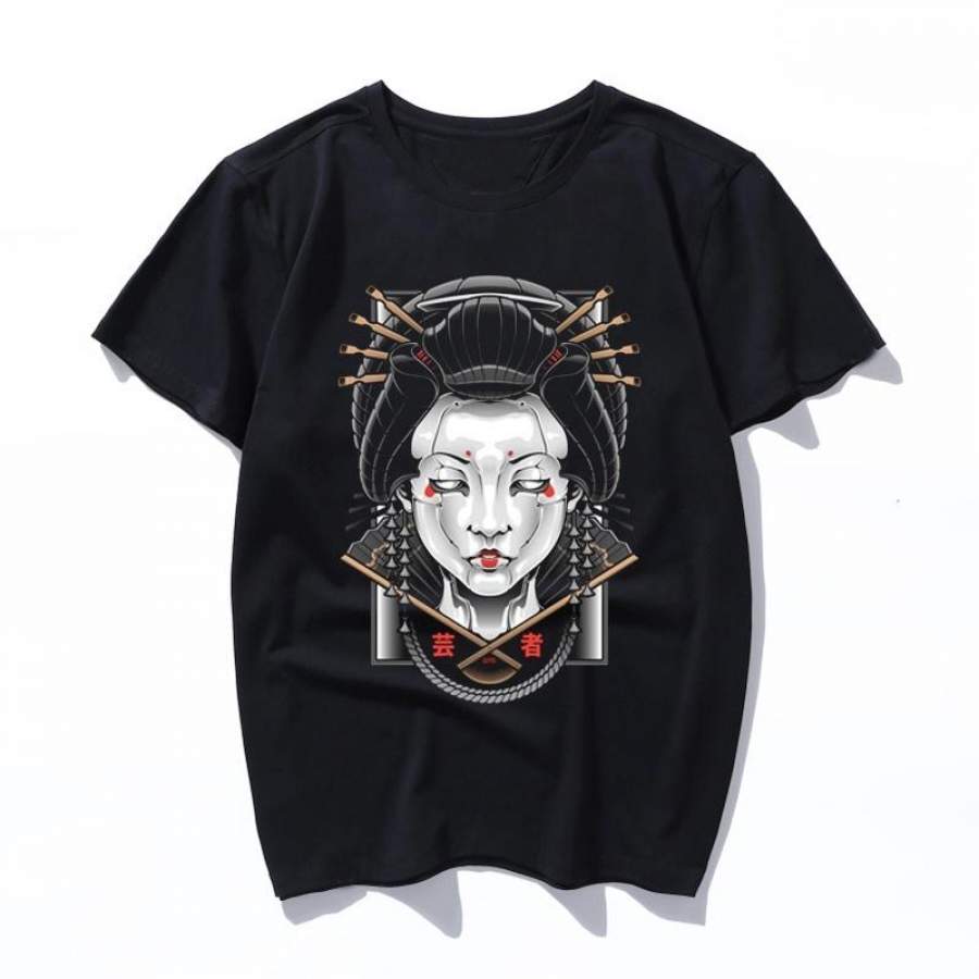 mecha geisha Kawaii Ullzang Harajuku Aesthetic T-shirt cartoon Print Short Sleeve Tops Tees Korean New Fashion Casual women’s men’s Clothing