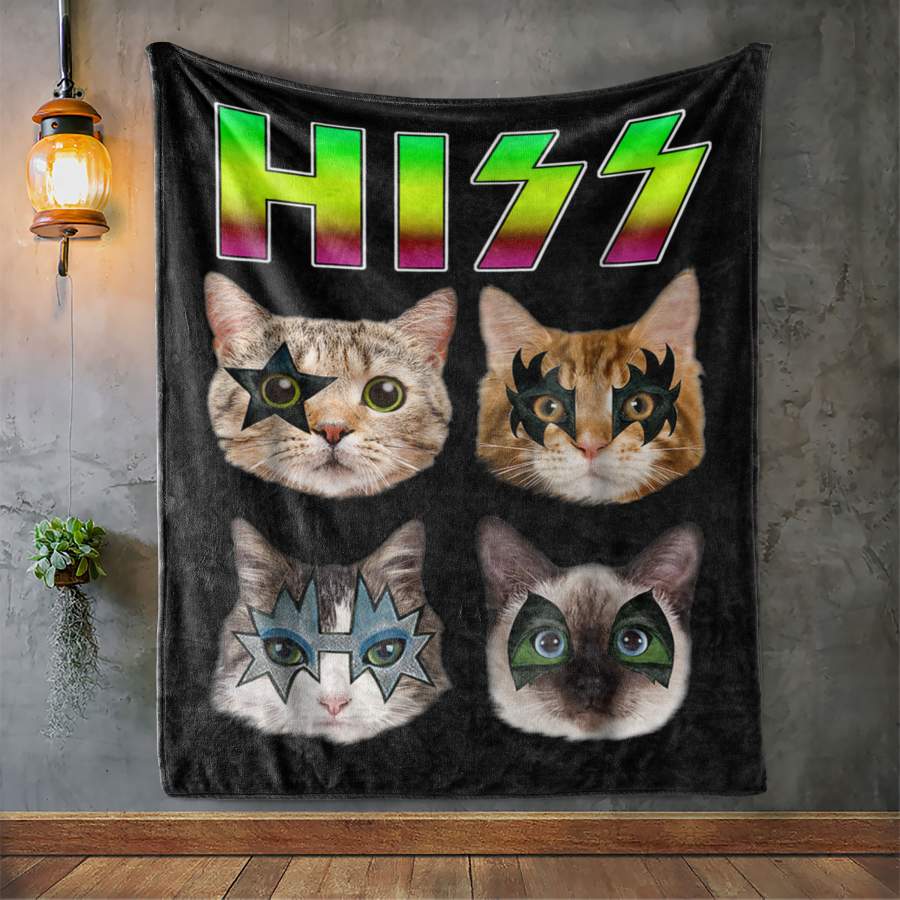 Custom Blanket Hiss Funny Cats Kittens Rock Rockin Gift Pun – Fleece Blanket