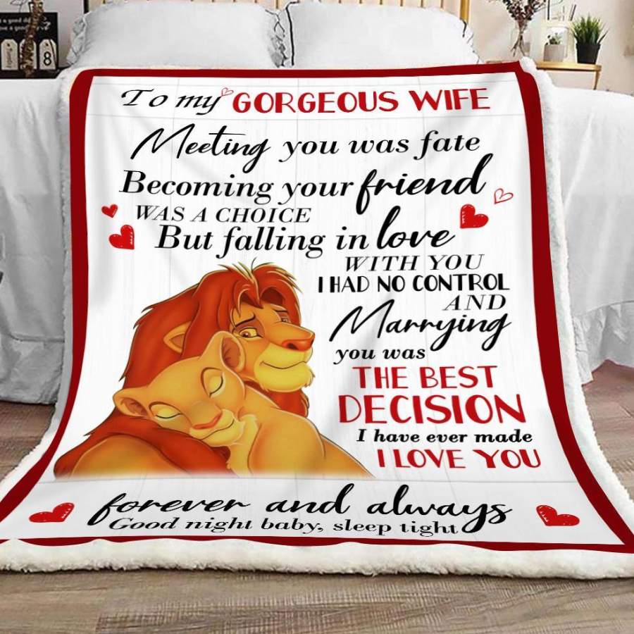 Wife Blanket To my gorgeous wife meeting you was fate lion couple – Fleece Blanket