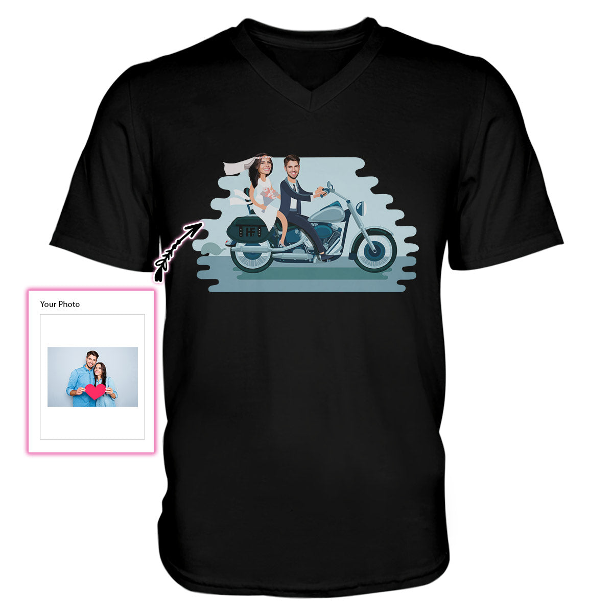 Custom Face Couple On Motorcycle Ez14 2410 Custom Men V-Neck T-Shirt