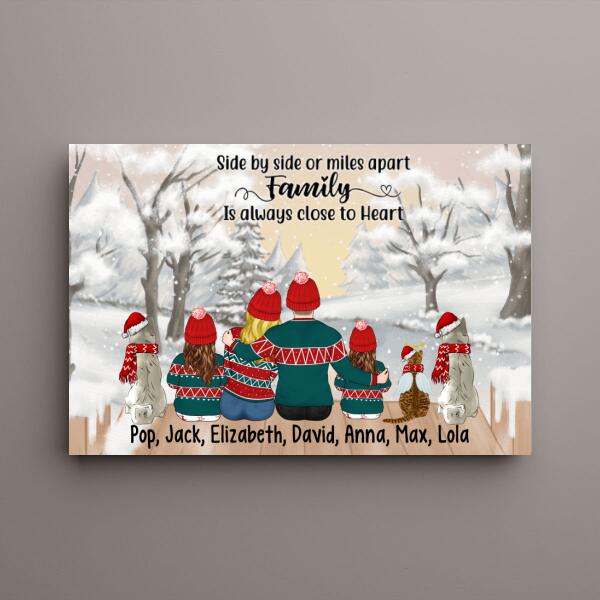 Personalized Canvas, Family Sitting Together In Winter, Christmas Gift For Whole Family