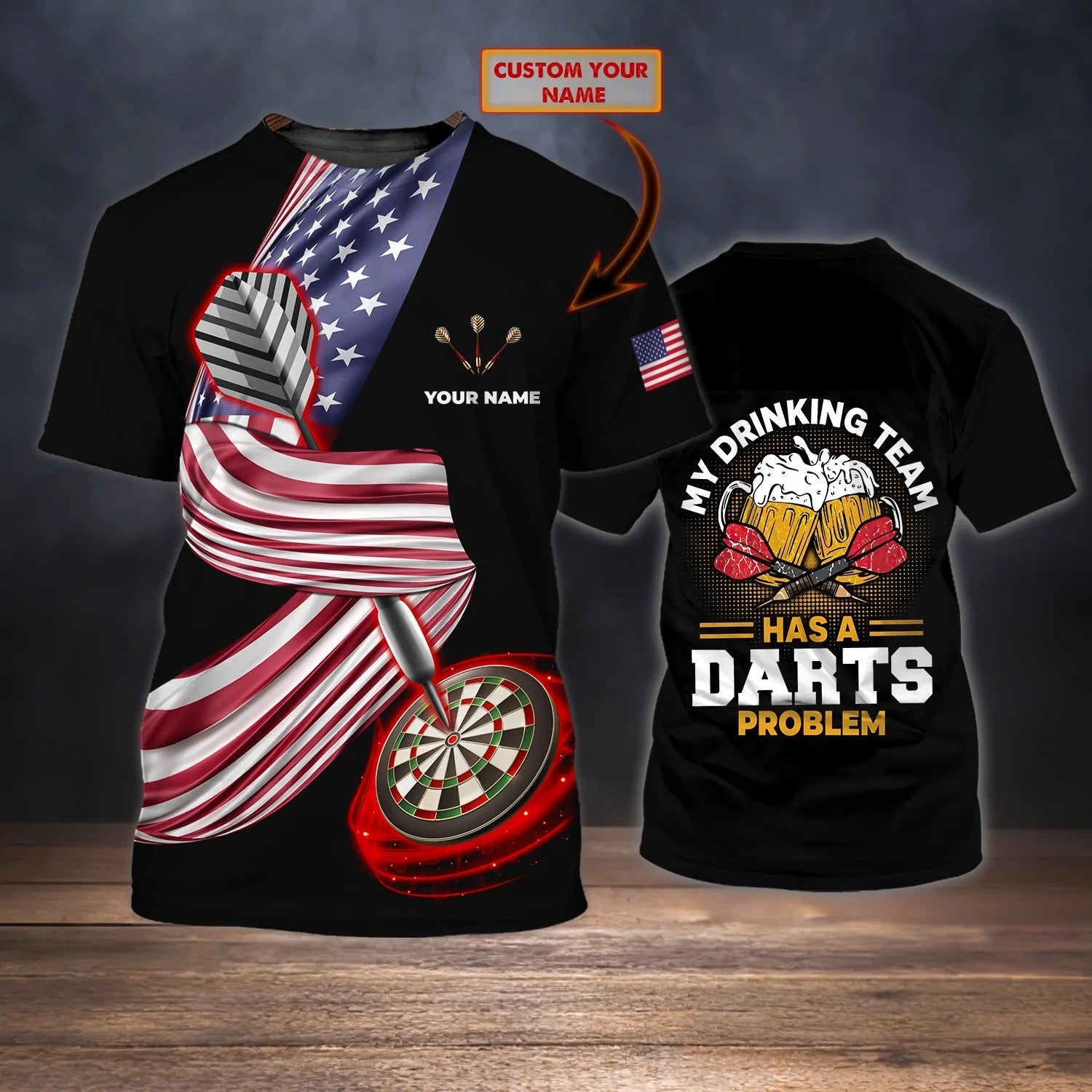 Customized 3D Drinking Beer Team Dart Shirt, Dart T Shirt, Gift For Dart Lover American Flag Pattern