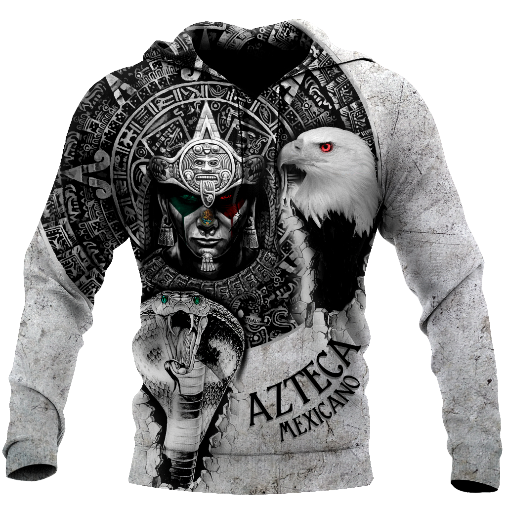 White Aztec Warrior Mix Mexican Eagle Snake Calendar On Sleeves And Chest Double-Sided Unisex Aztec All Over Printed Shirts – Am Style Design