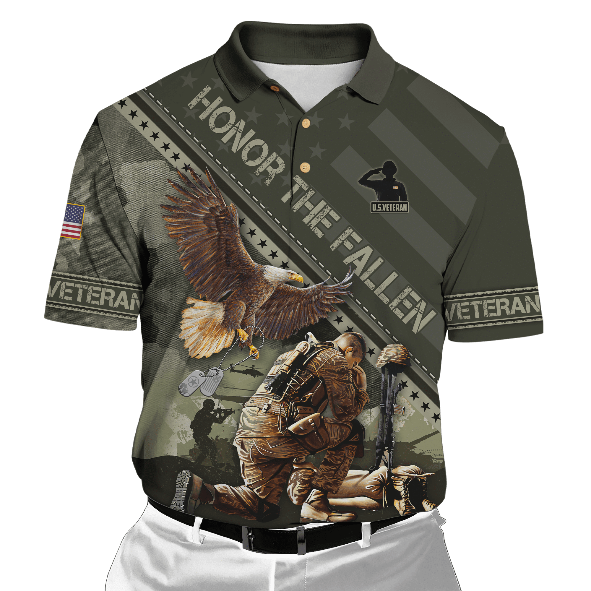 Us Veteran - Eagle Honor The Fallen 3D All Over Printed Polo Shirts For Veteran