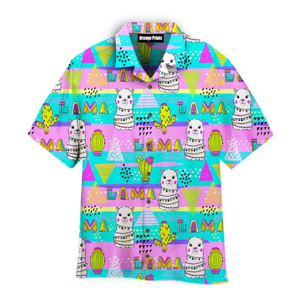 Llama On Bright Neon Pink And Blue Pattern Hawaii Shirt For Men Women Ha68052