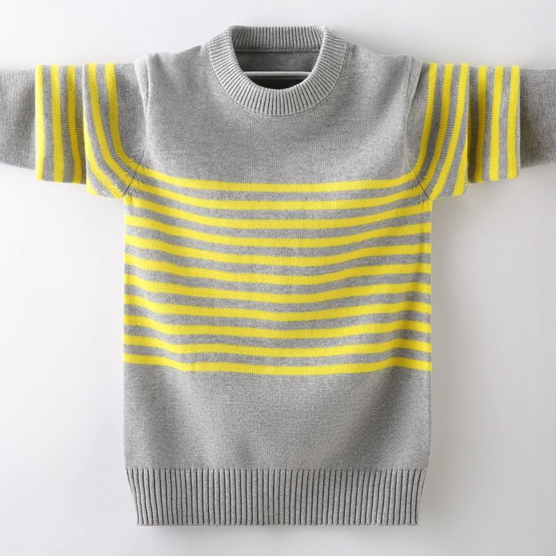 Children’s Sweater Autumn Striped Patchwork Pullover Boys Knitted Thin Sweaters Fashion Kids Tops 6 8 10 Year Teen Boys Clothes alx