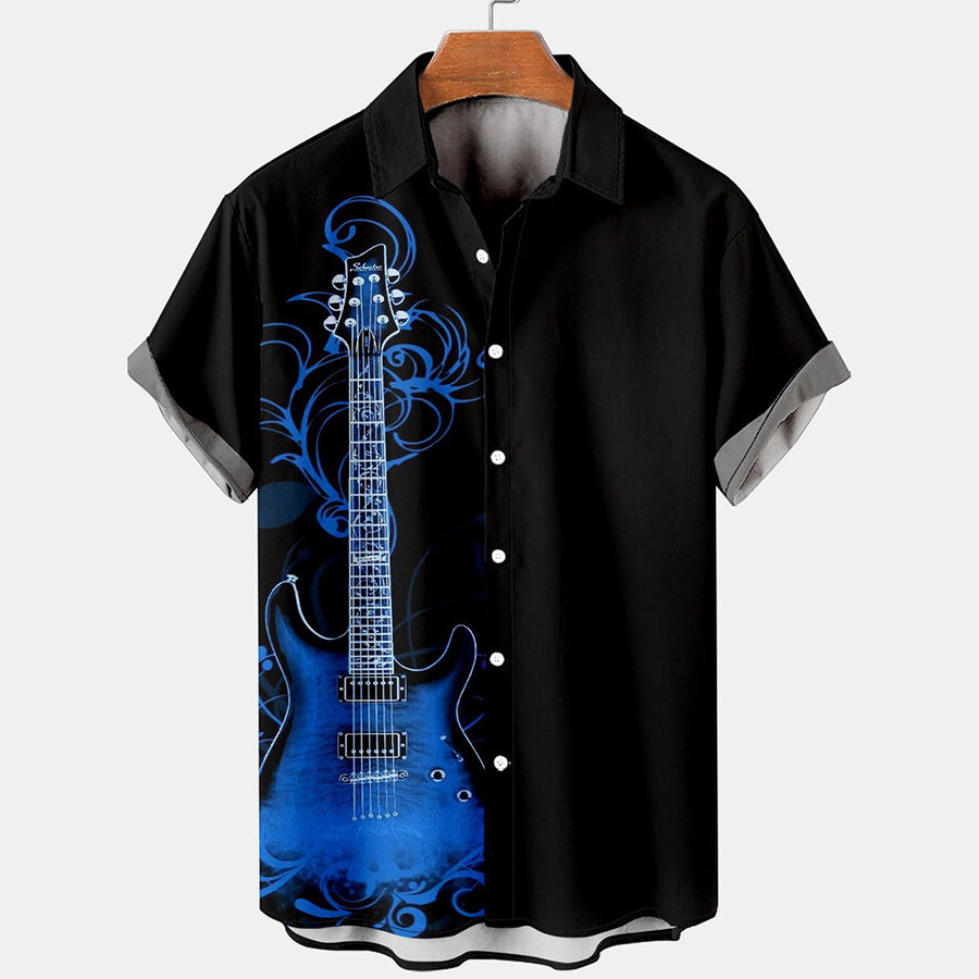 Guitar Pattern Casual Print Loose Short Sleeve Hawaii Shirt Ha11366