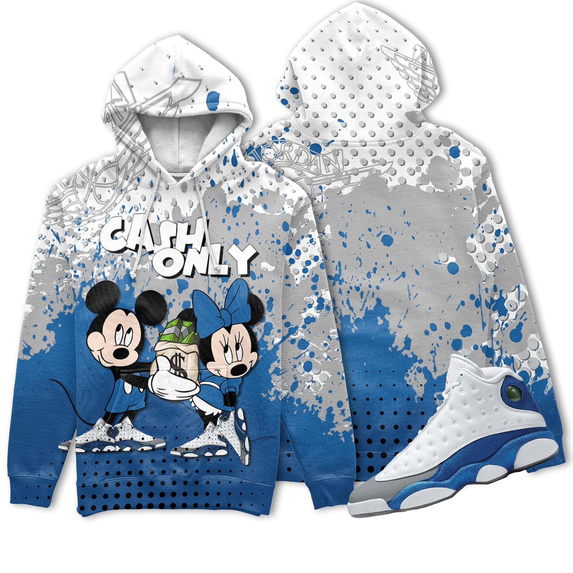 Cash Only Mickey And Minnie Unisex matching hoodie 3D Jordan 13 Retro French Blue Mickey Hoodie 3D, disney hoodie trending 2022 Mickey Gift