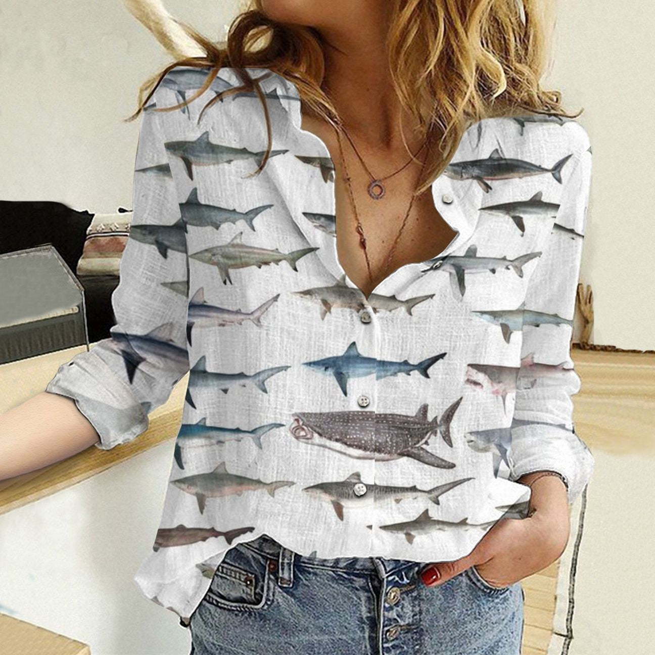 Shark Species Cotton And Linen Casual Shirt For Men and Women, Unisex