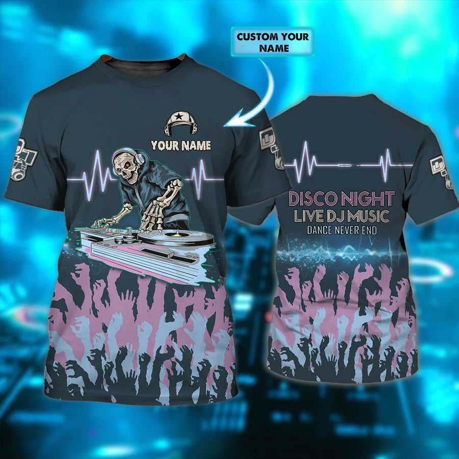 Disco Night Live Dj Music Dance Never End, Skull Play Dj 3D All Over Printed, 3D Unisex Shirt For Men, Gift For Music Lovers