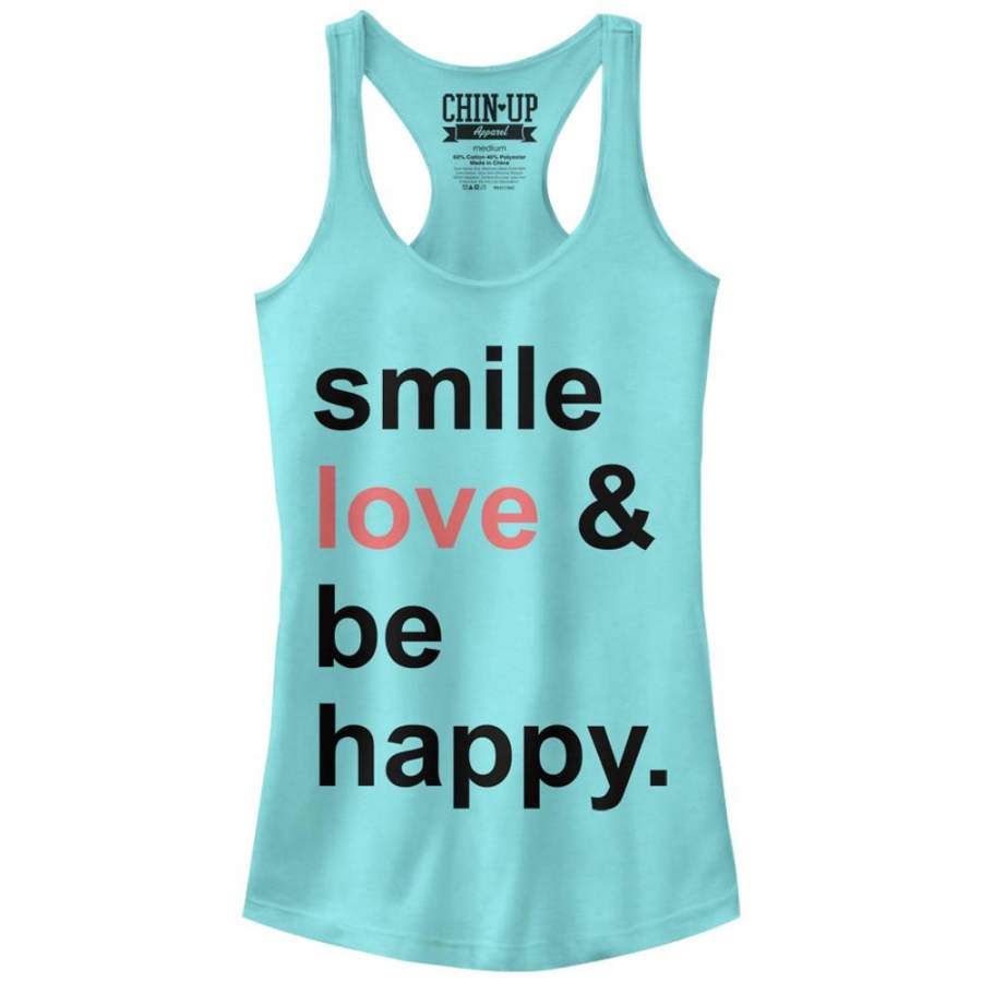 CHIN UP Junior’s Smile Love Be Happy  Racerback Tank Cancun