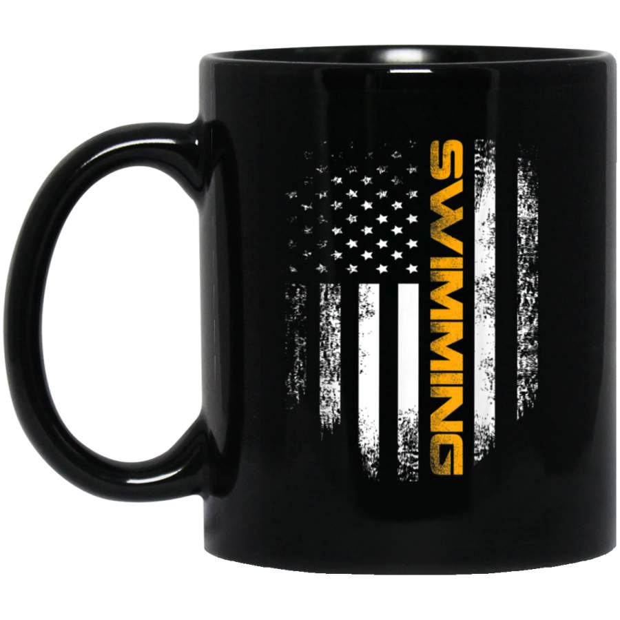 Vintage American USA Flag Swimming Black Mug