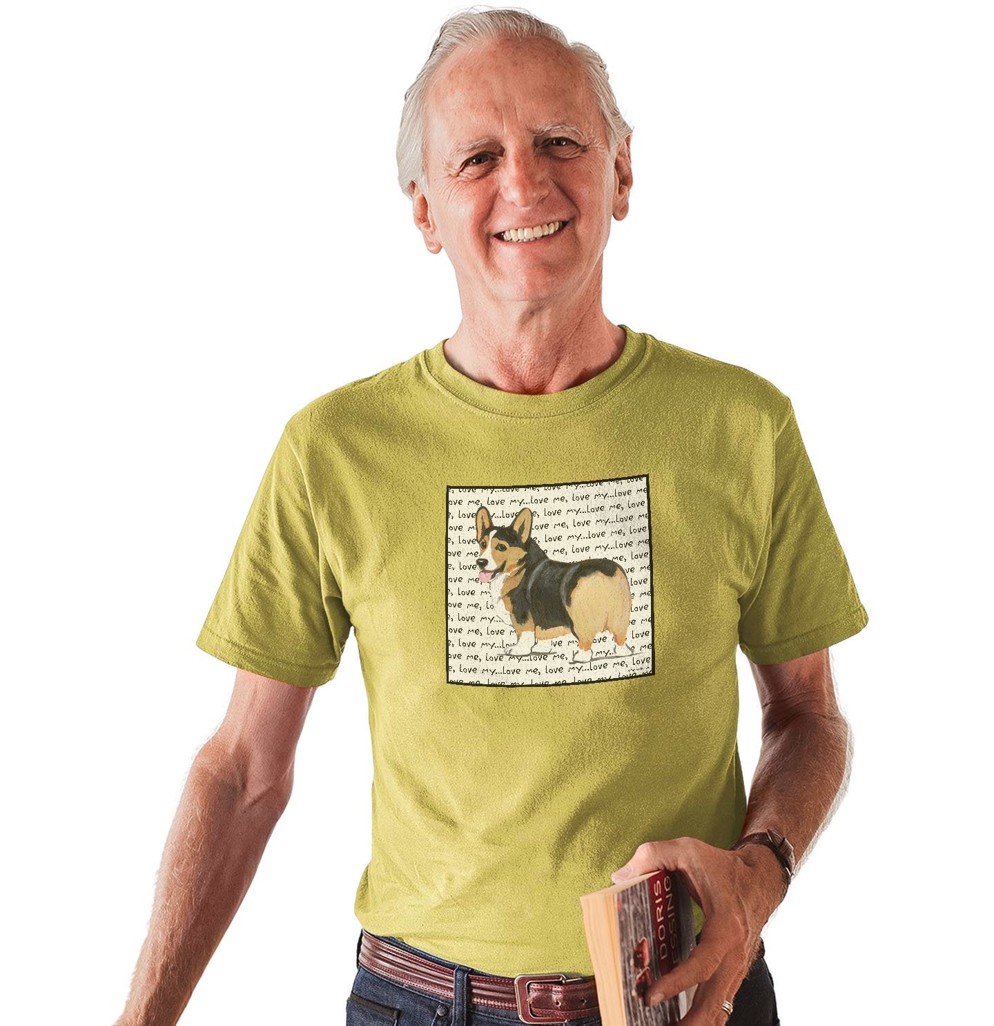 Tri Color Corgi Puppy Love Text – Adult Unisex T-Shirt