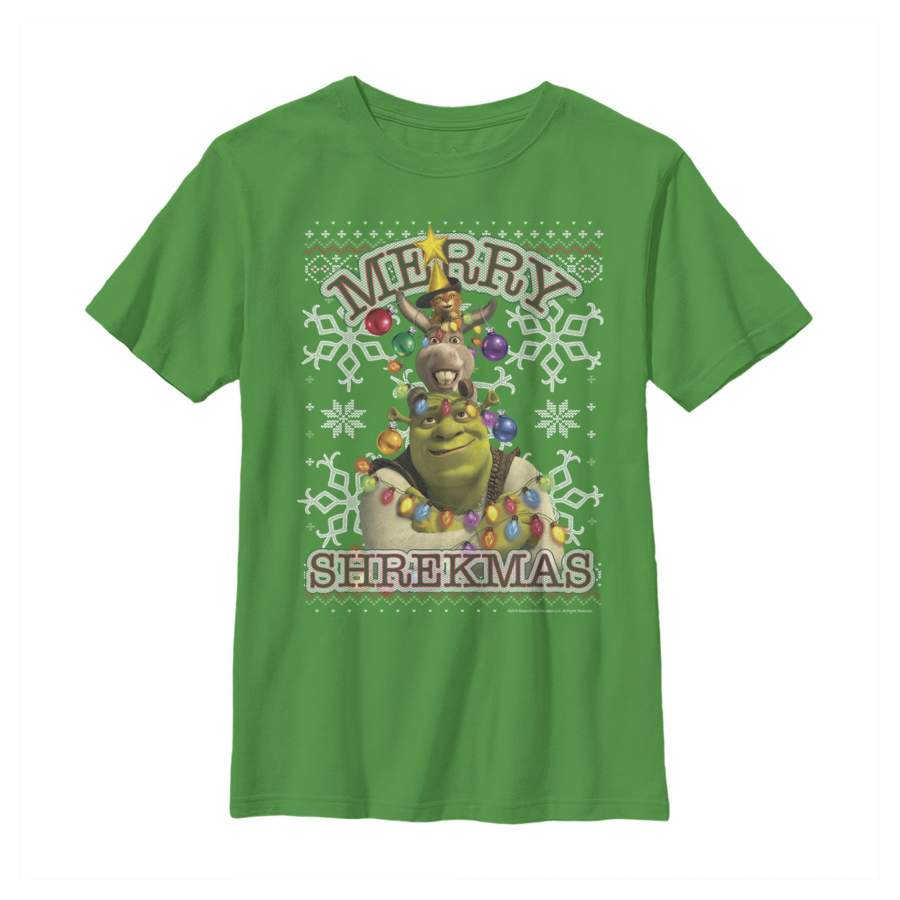 Shrek Boy’s Merry Shrekmas Snowflakes  T Shirt