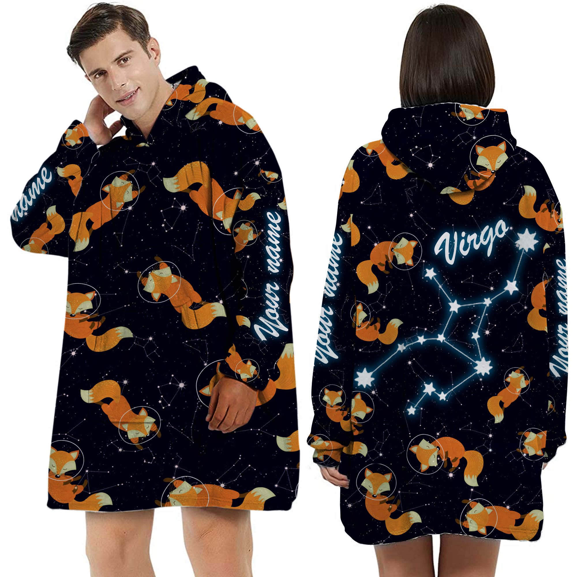 Zodiac Virgo Foxes Custom Name Huggle Hoodie For Animal And Astronomy Lovers