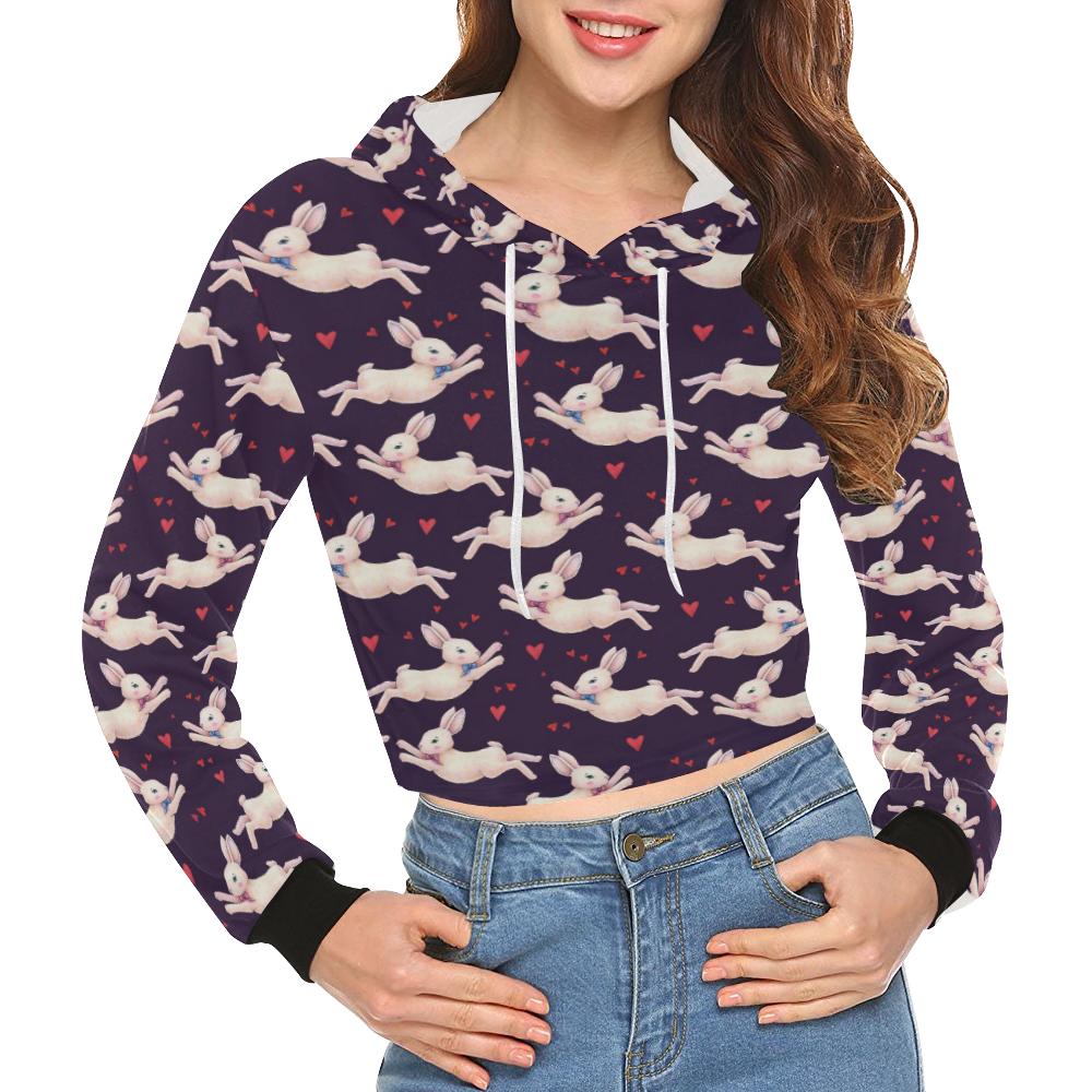 Rabbit Pattern Print Design Rb016 Women Cropped Hoodie