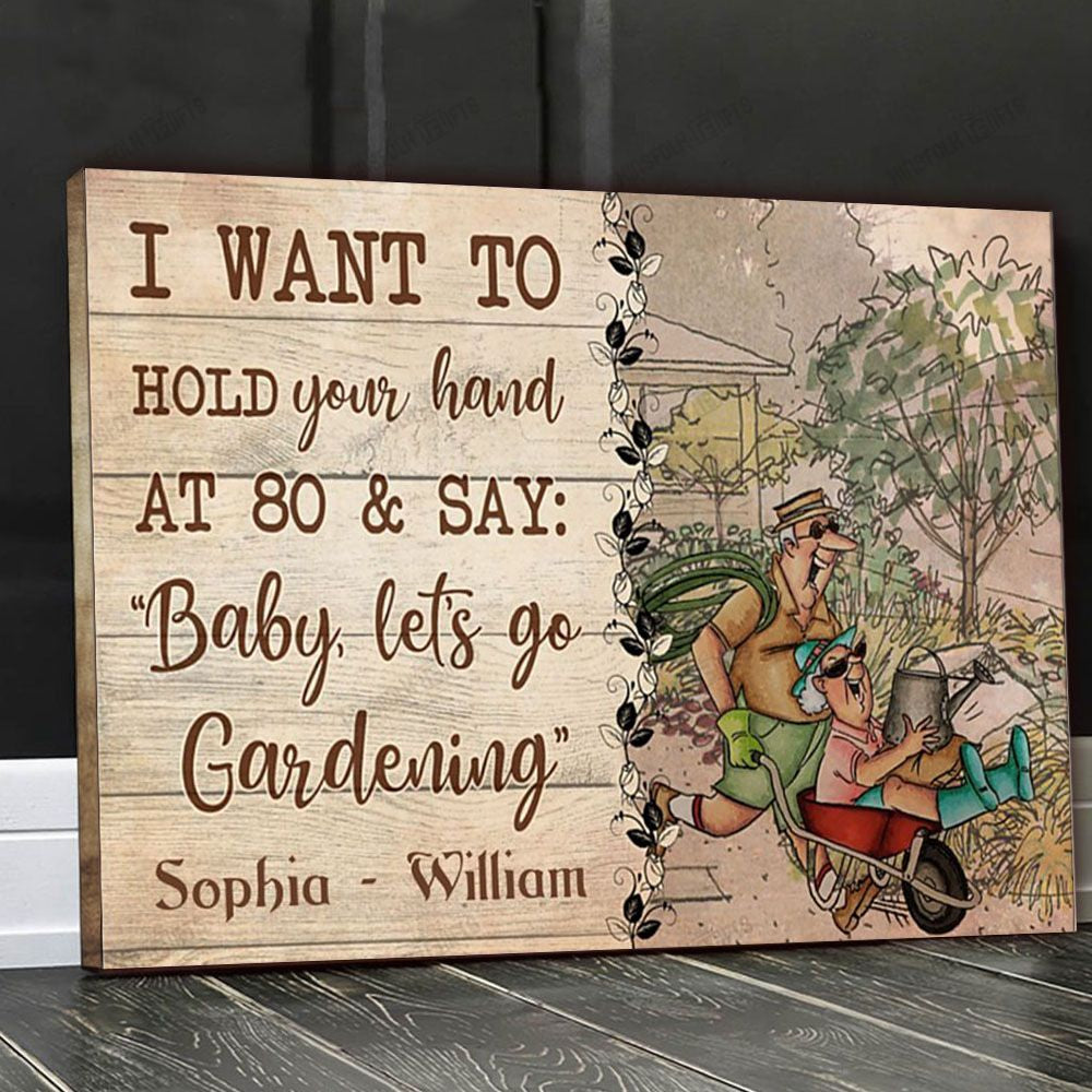 Old Couple Gardening Drawing Personalized Canvas Poster Wall Art, Poster Print, Canvas Print Wall Decor