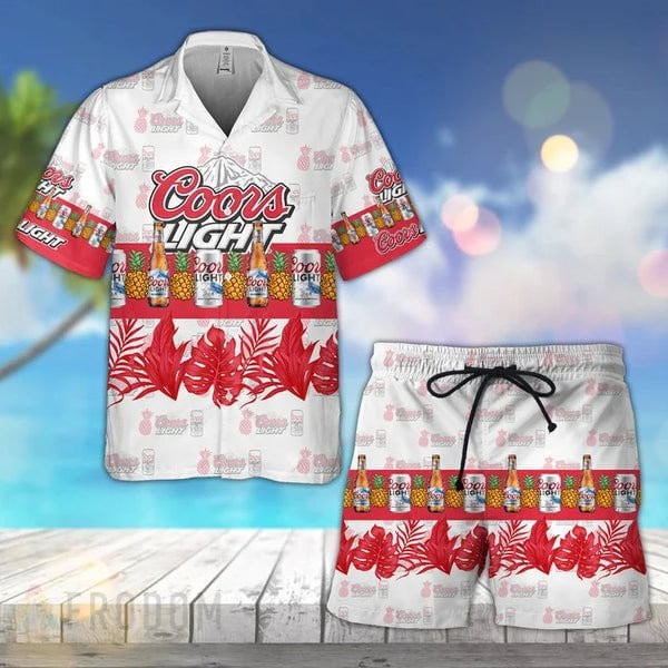 Tropical Pineapple Coors Light Hawaiian Shirt And Shorts Set