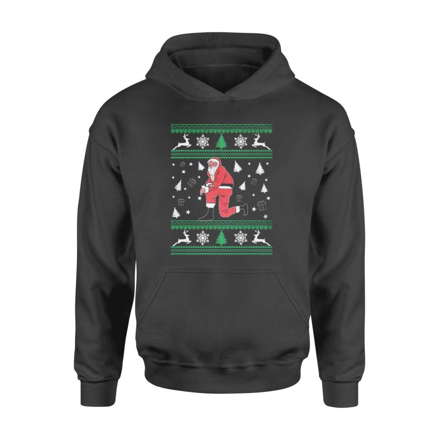 Kneeling Santa Ugly Christmas Sweater Hoodie