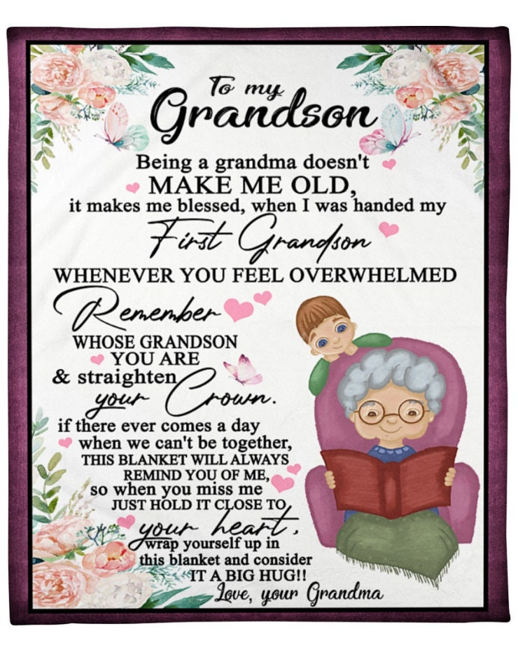 Special Gift For Grandson Flower Sherpa Blanket Christmas Blanket Custom Christmas Gift Custom Blanket Grandma Blanket Gift For Him