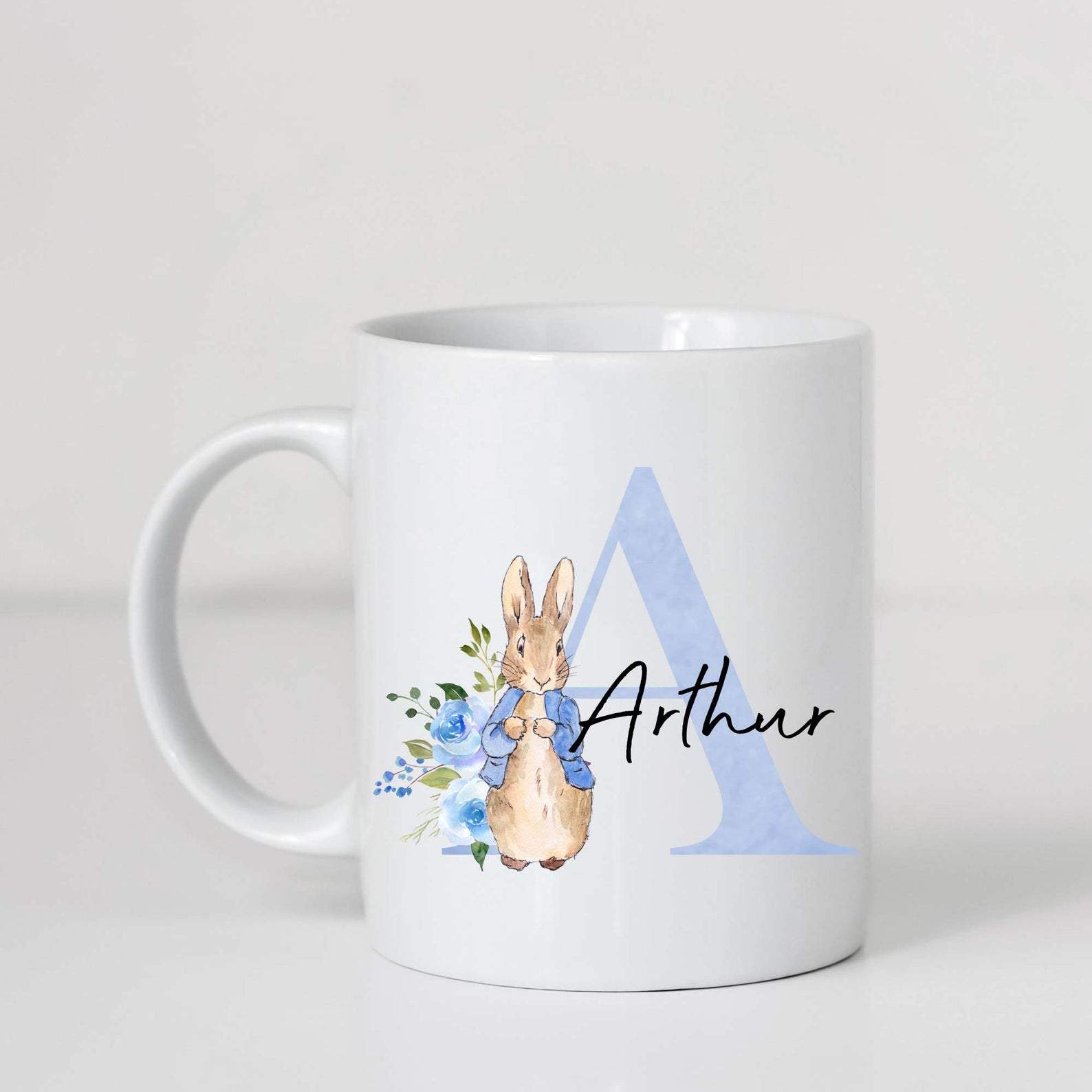 Premium Personalized Happy Easter Blue Bunny Custom Name Coffee Mug #V