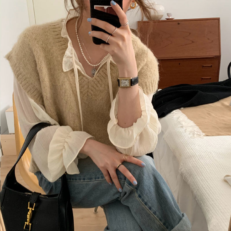 Sweater Vest Women V-neck New Fall Sweaters Students Korean Fashion Casual Loose All-match Knit Ins Chic Harajuku Vintage Solid alx