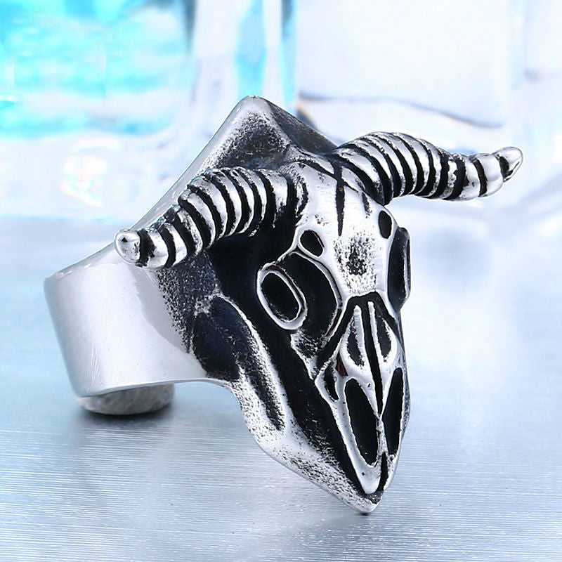 Vintage Stainless Steel Viking Goat Head Ring