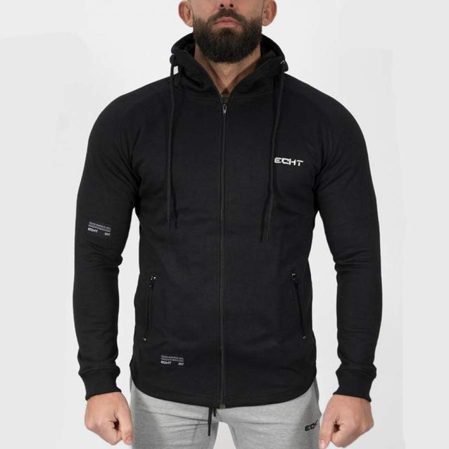 Autumn Winter Men Solid hoodie Fitness Bodybuilding Sweatshirts fashion Casual Hooded Zipper Slim Jacket male Cotton Sportswear