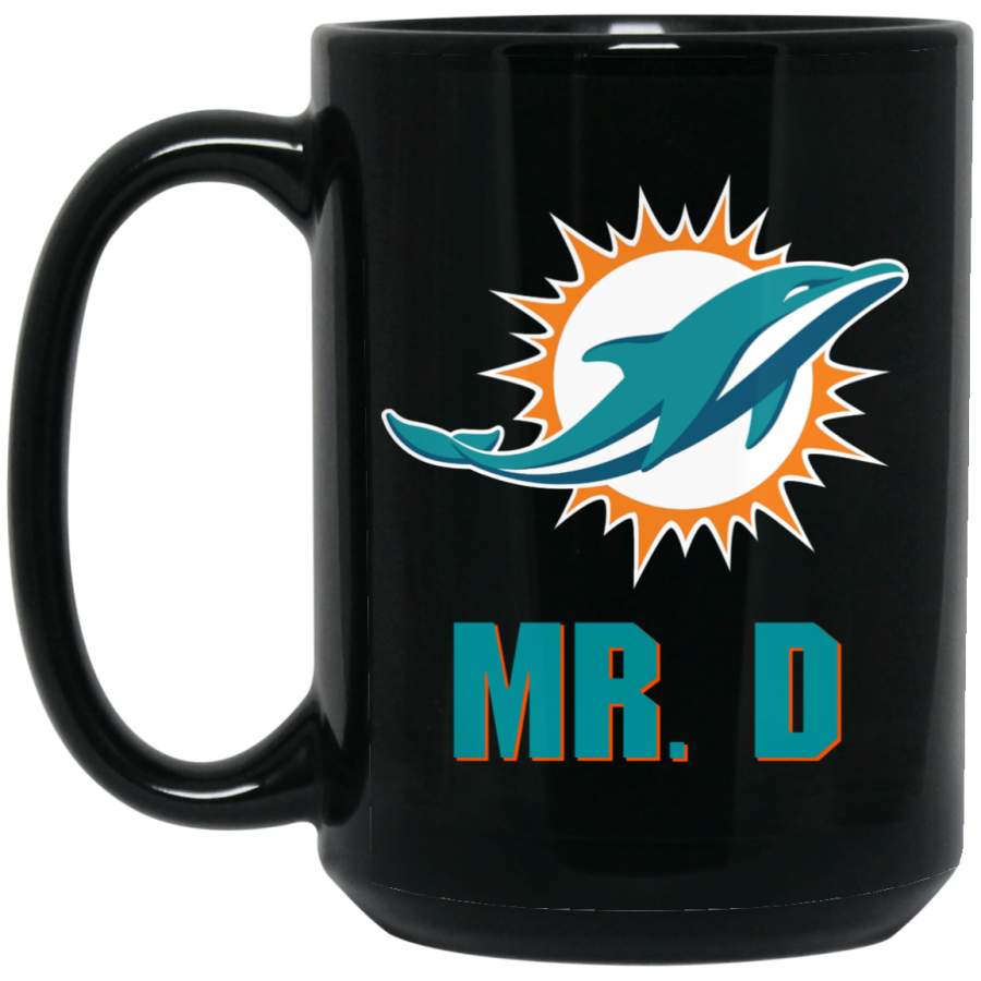 Personalized Miami Dolphins Logo Mr D BM15OZ 15 oz. Black Mug