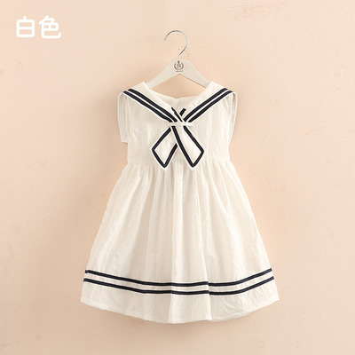 2021 Summer 3-10 11 12 Years Teenage Children Sailor Collar Blue White Military Baby Kids Navy Style Sleeveless Dress For Girls alx