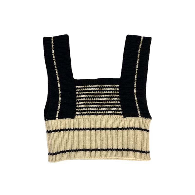 Women Knitted Sweater Cropped Sweater Vests Lady Spaghetti Strap Backless Short Stripe Patchwork Vest Outwear Pullover alx