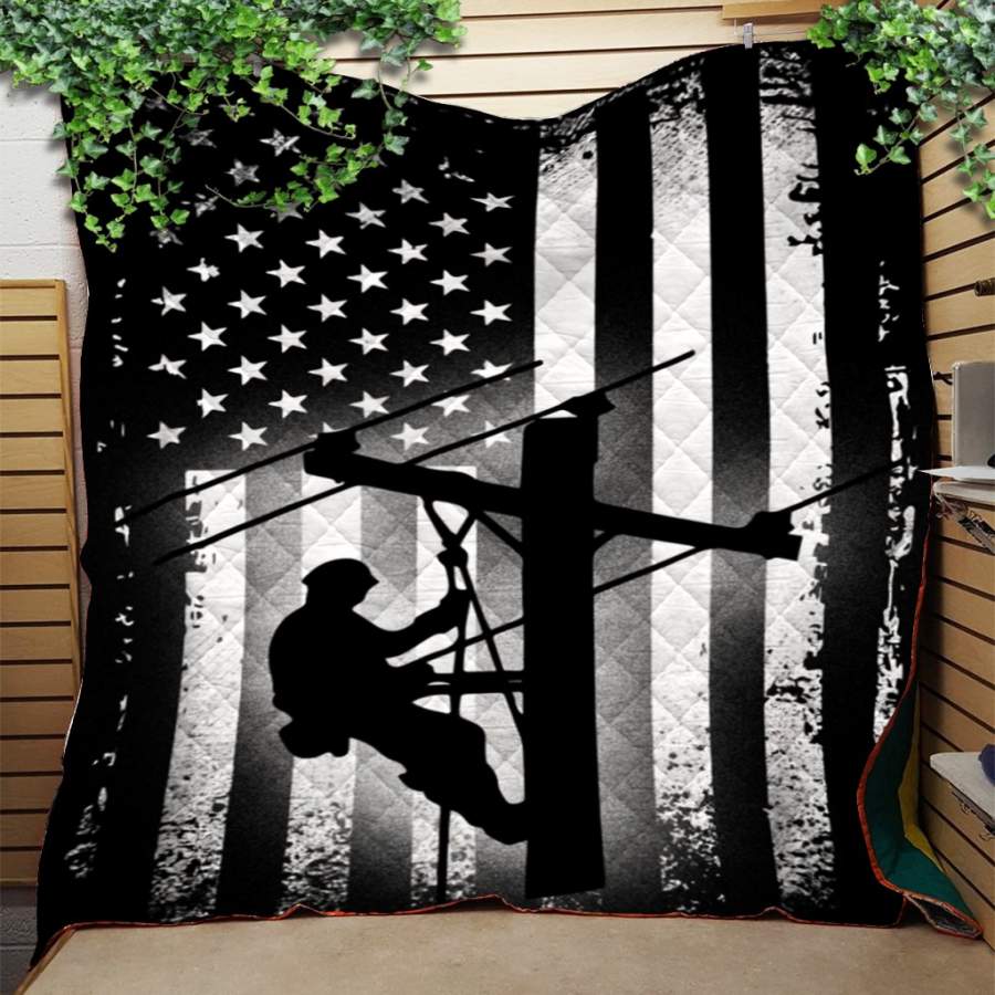 Custom Blanket Lineman American Flag Blanket – Gift For Dad – Quilt Blanket