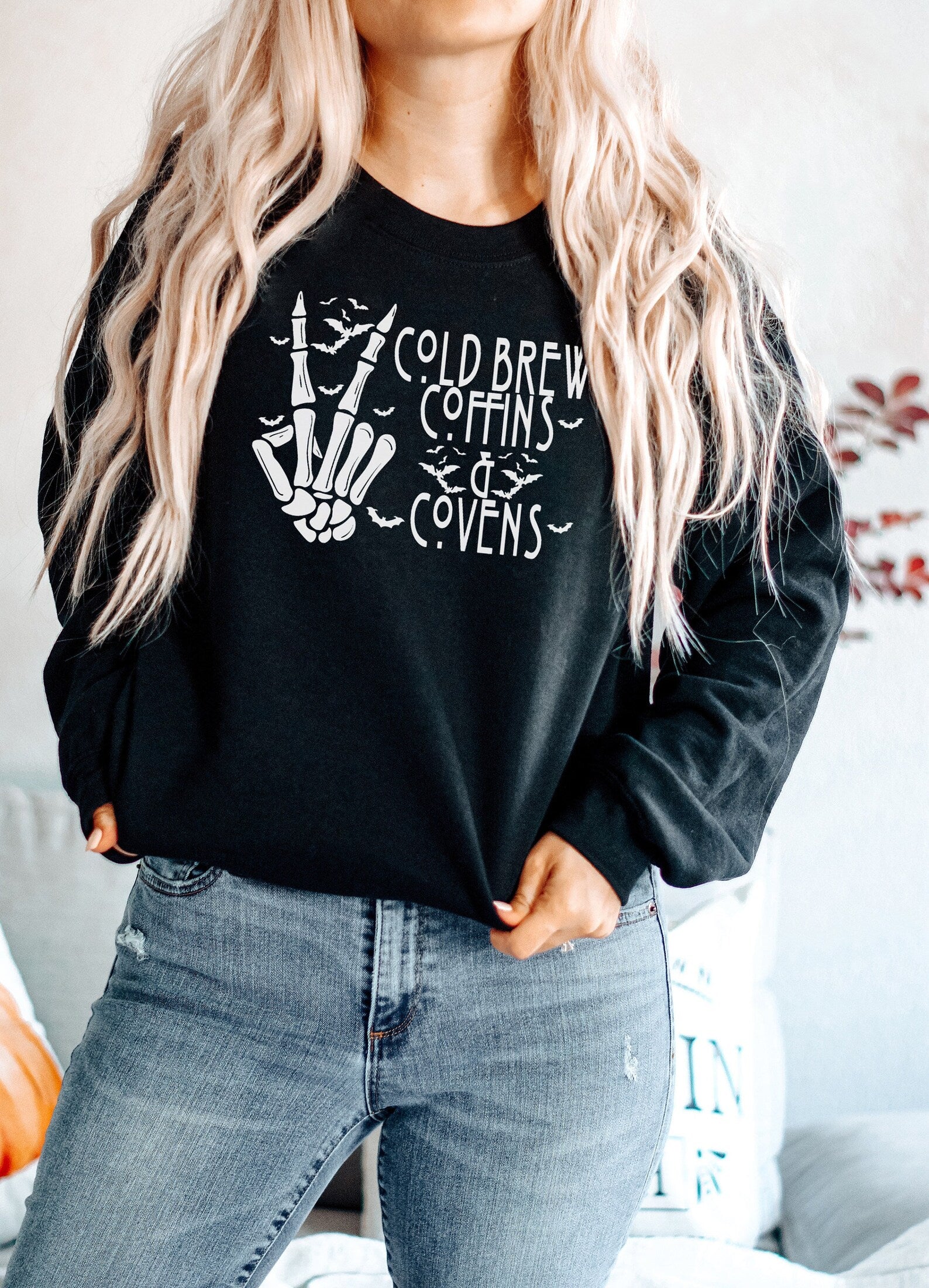 Halloween  Crewneck Sweatshirt, Coffee Covens Sweatshirt, Halloween, Ghost, Black, Pumpkin Fall, Witchy Shirt, Autumn