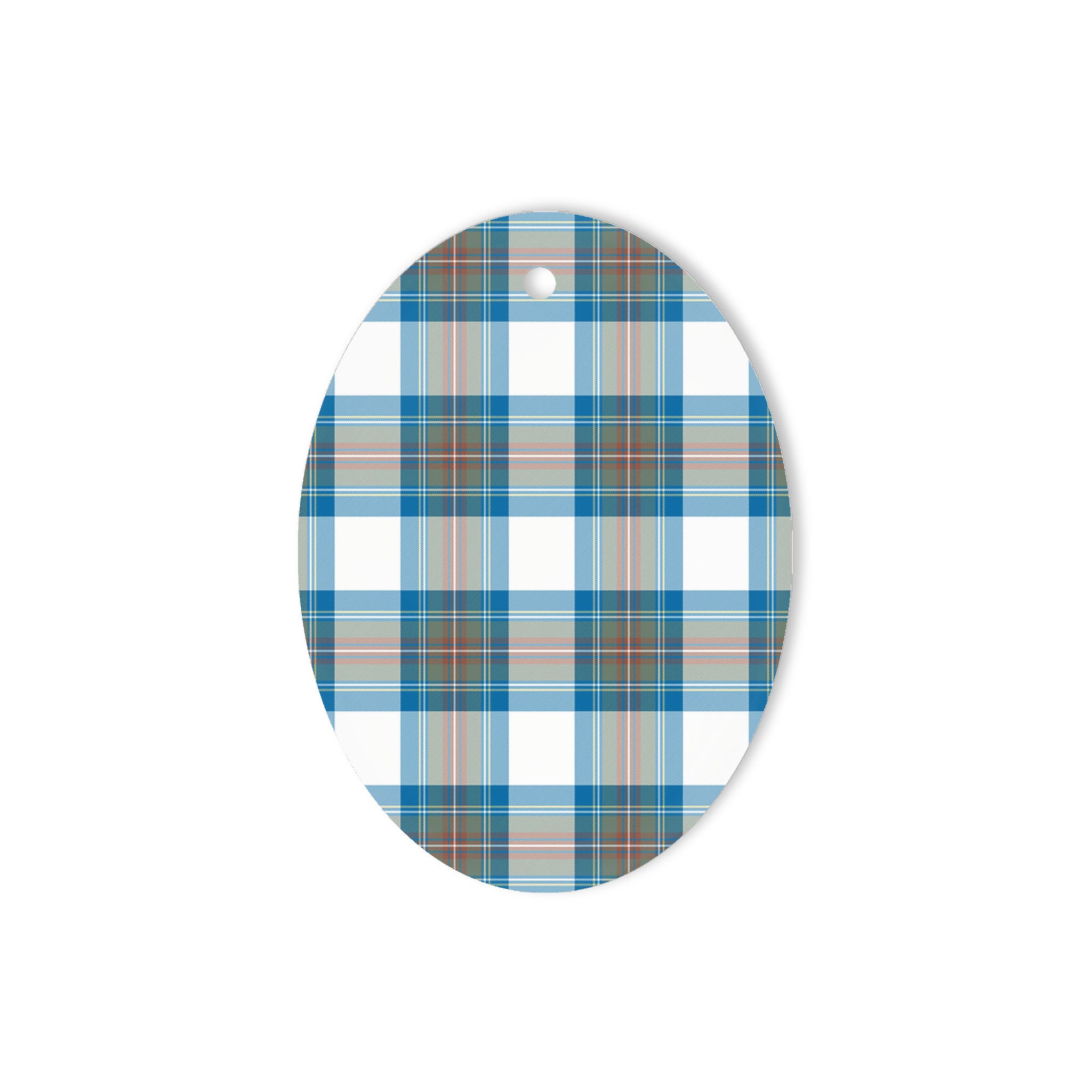 Stewart Muted Blue Tartan Oval Ornaments, Christmas Tree Ornament, Plaid Christmas Ornaments, Ceramic Oval Christmas Tree Decoration