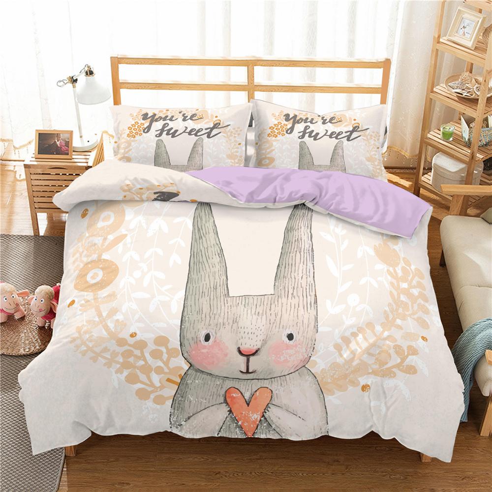 Cartoon 3D Easter Rabbit Bedding Sets Cute Duvet Cover For Bed Home Decor With Pillowcase Bedclothes