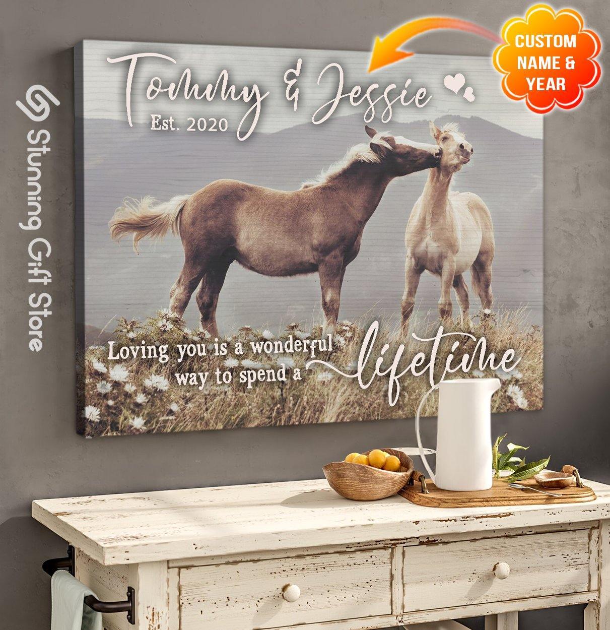 Stunning Gift Custom Canvas Custom Name Wall Hanging Horse – Loving You Is A Wonderful Way To