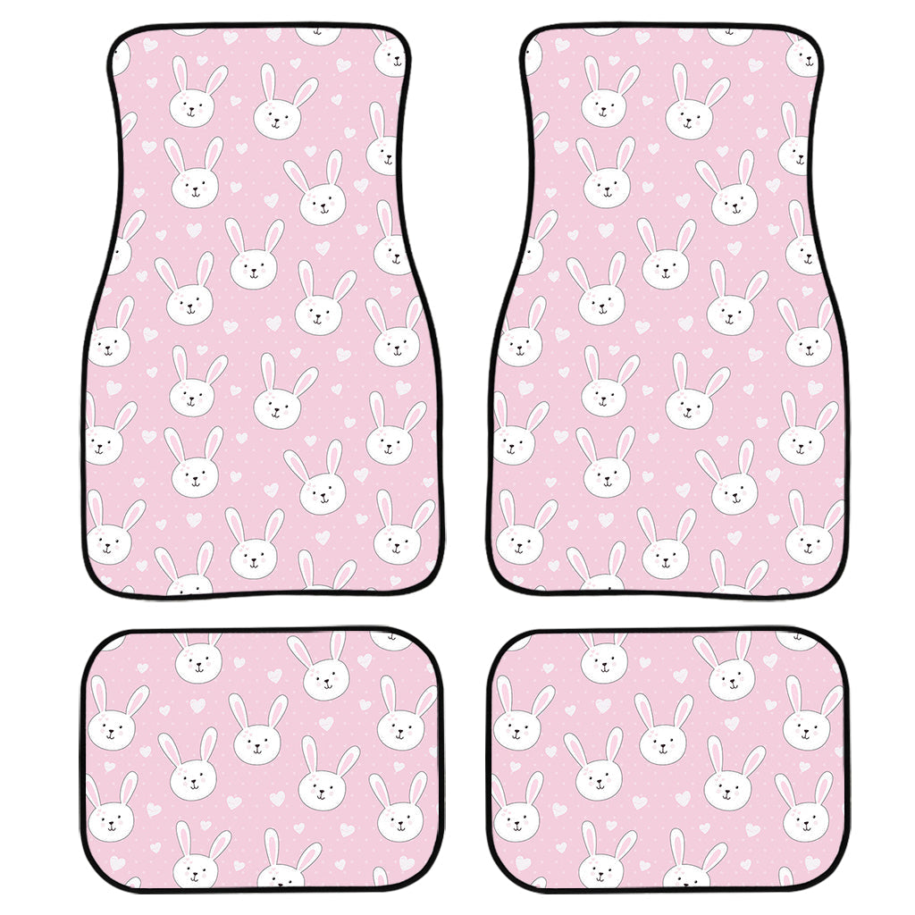 Pink Rabbit Pattern Print Front And Back Car Floor Mats, Front Car Mat