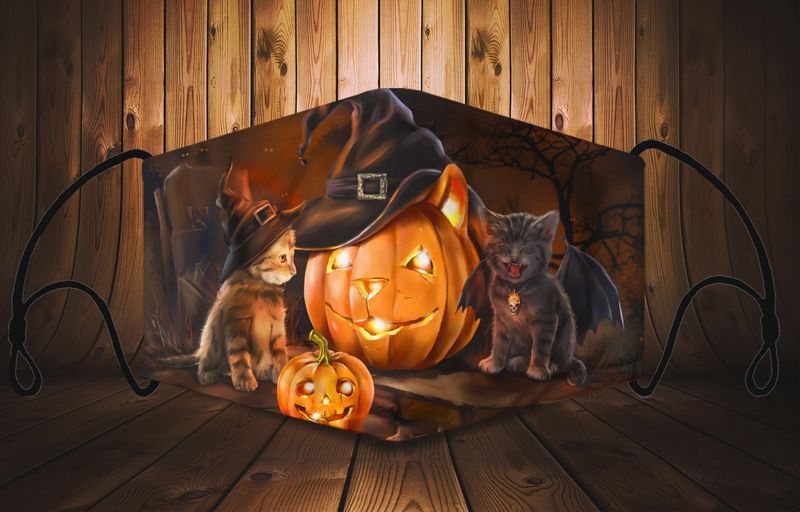 Cat Witch Devil Pumpkin Face Covering Kitty Kitten Cat Lovers Halloween Gift Cotton Mask 1-10 Pcs For Kid & Adult All Over Print Face Mask Covering For Adults And Kids