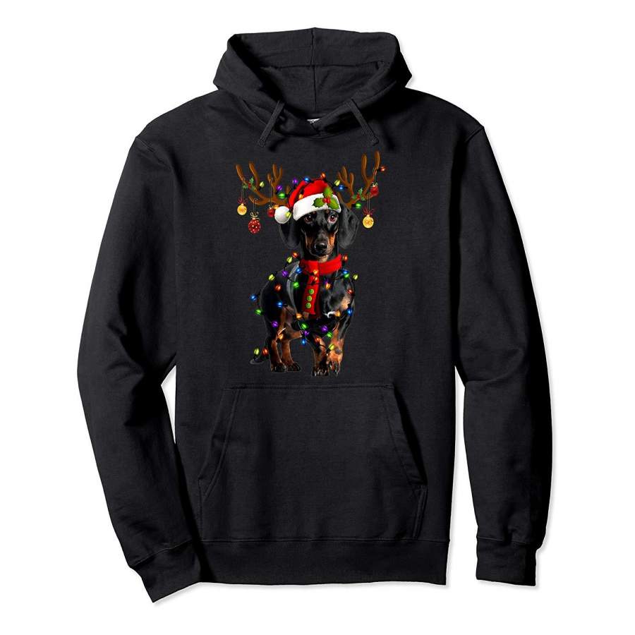 Funny Dachshund Christmas Reindeer Christmas Lights Pajama Hoodie