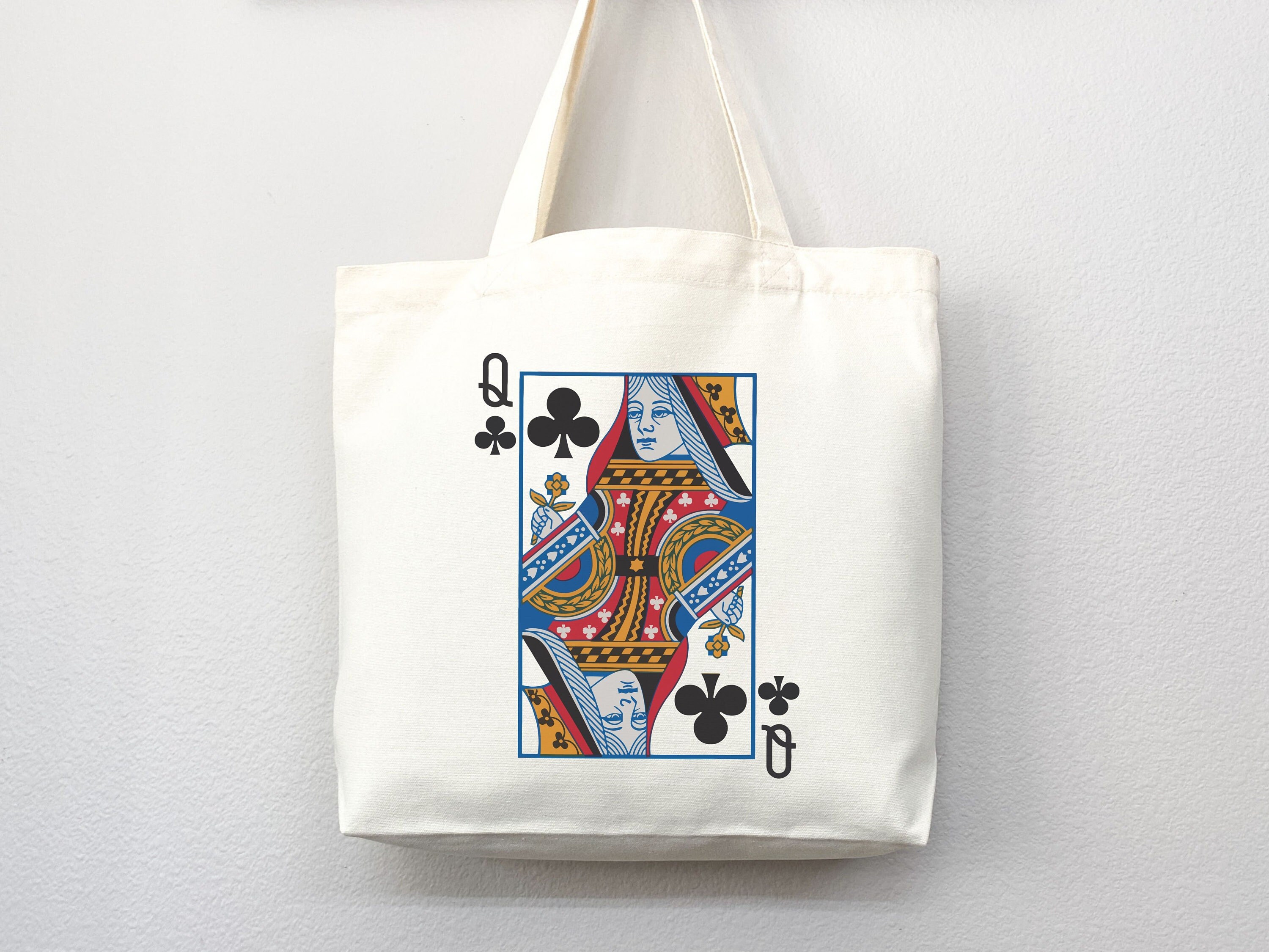 Queen of Clubs Bag Canvas Tote Bag Everyday Tote Bag Eco Friendly Bag Aesthetic Tote Shopper Bag Reusable Grocery Bag Cute Tote Bag Boho Bag