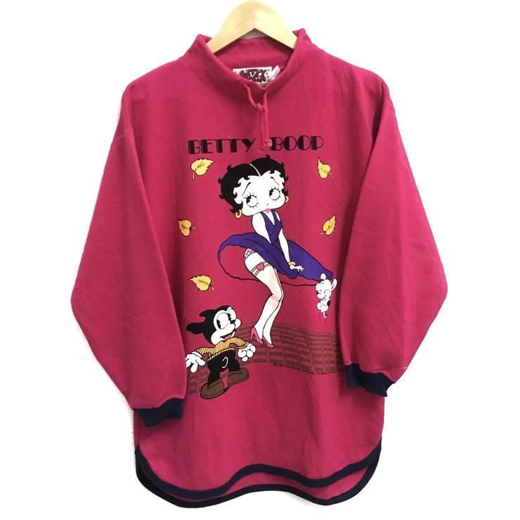 Rare Betty Boop Cartoon Big Logo Imprim Pink Colour Pyjamas Taille Moyenne Shirt