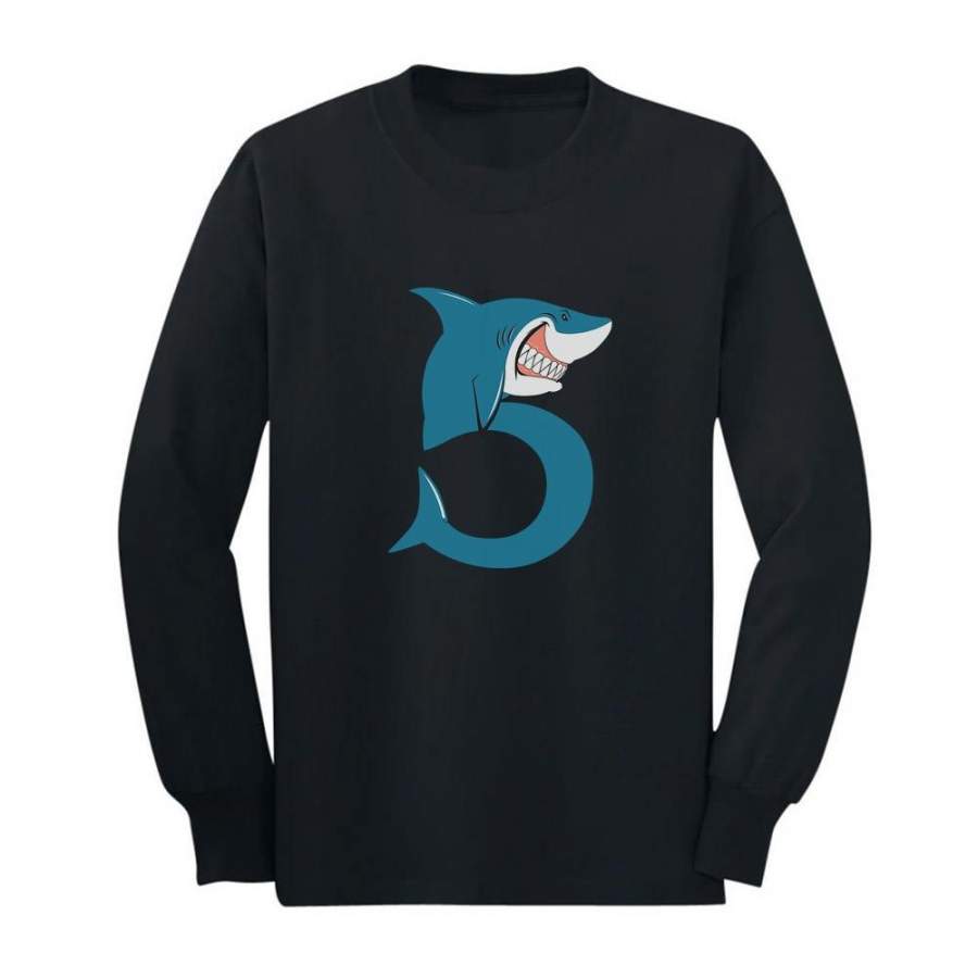 5th Birthday Shark Five Year Old Youth Kids Long Sleeve T-Shirt