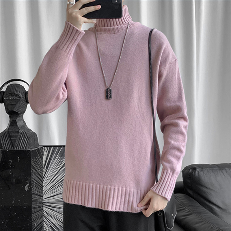 Turtleneck Sweaters Men Solid Color Knitting Pullovers Mens Harajuku Streetwear Loose Winter Sweater Pullover Fashion Casual Top alx