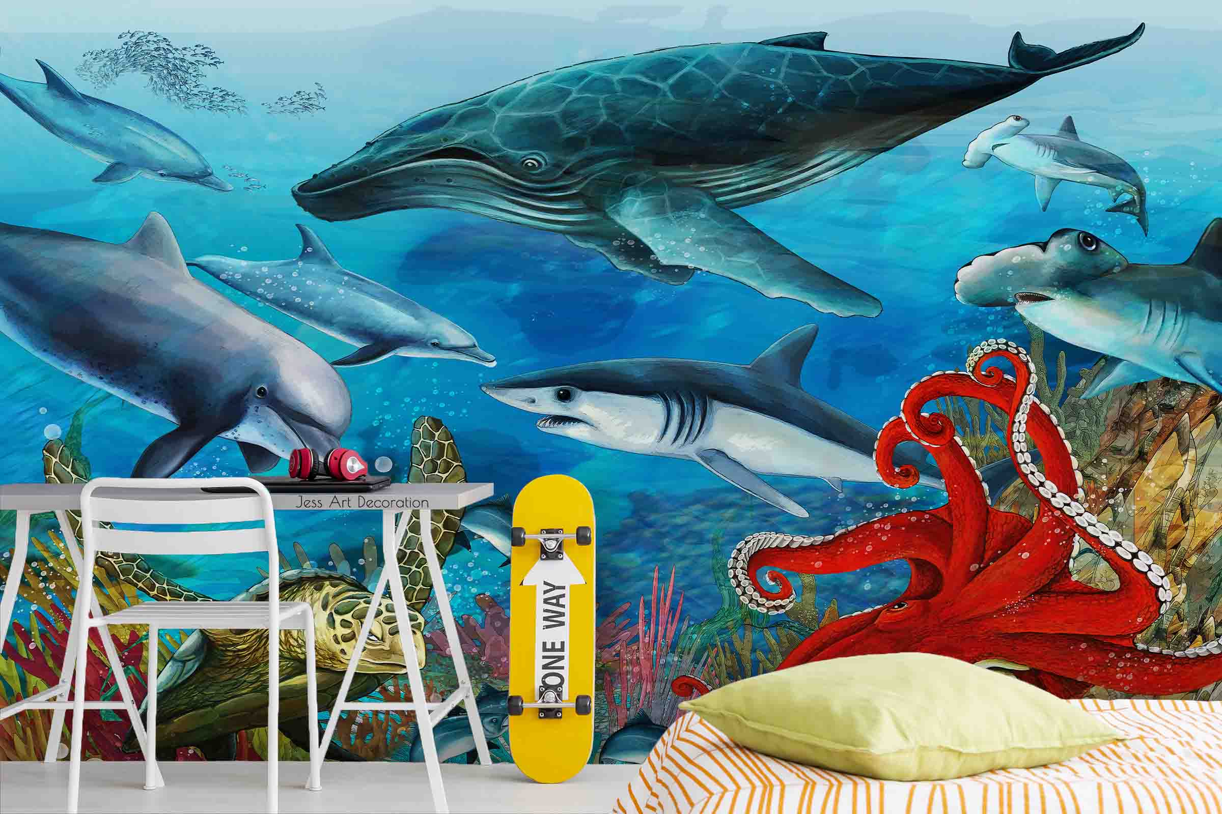 3D Dolphin Shark Coral Underwater World Wall Mural Wallpaper Gd 2906