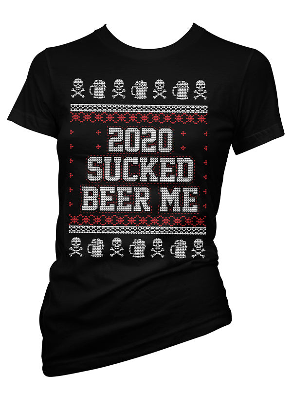 Women’S 2020 Sucked, Beer Me Ugly Christmas Sweater Tee By Cartel Ink