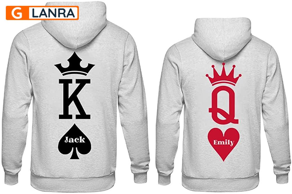 Personalized King Queen Hoodie, Custom Crown Poker Couple Hoodie, Matching Couple Hoodie, Husband Wife Hoodie, Unisex Sweater, Sweatshirt