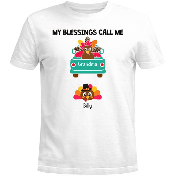 Personalized Grandma Turkey Thanksgiving Christmas Custom T-Shirt, Gift For Grandmas