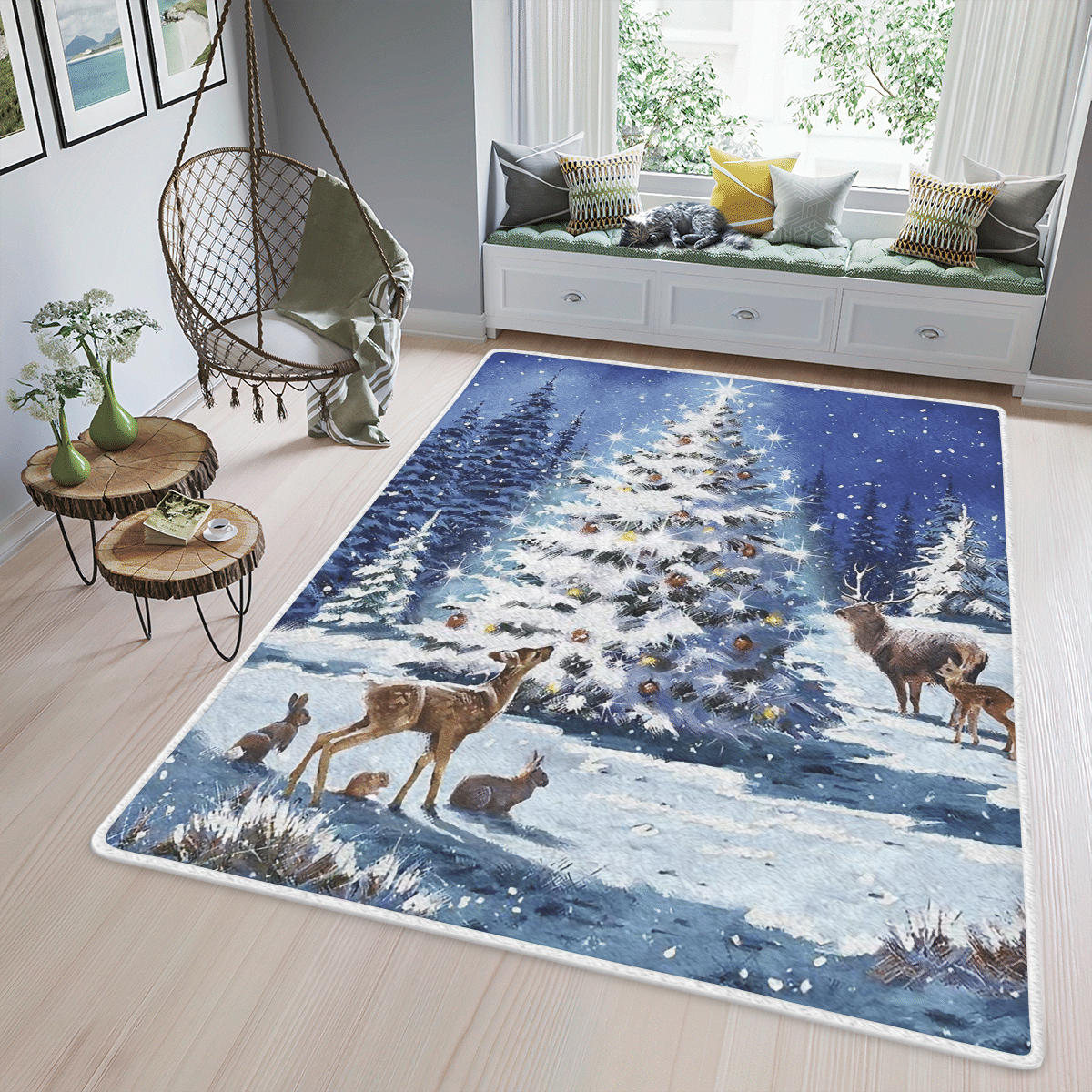 Wooni Christmas Tree Animals Area Rug Wn081145