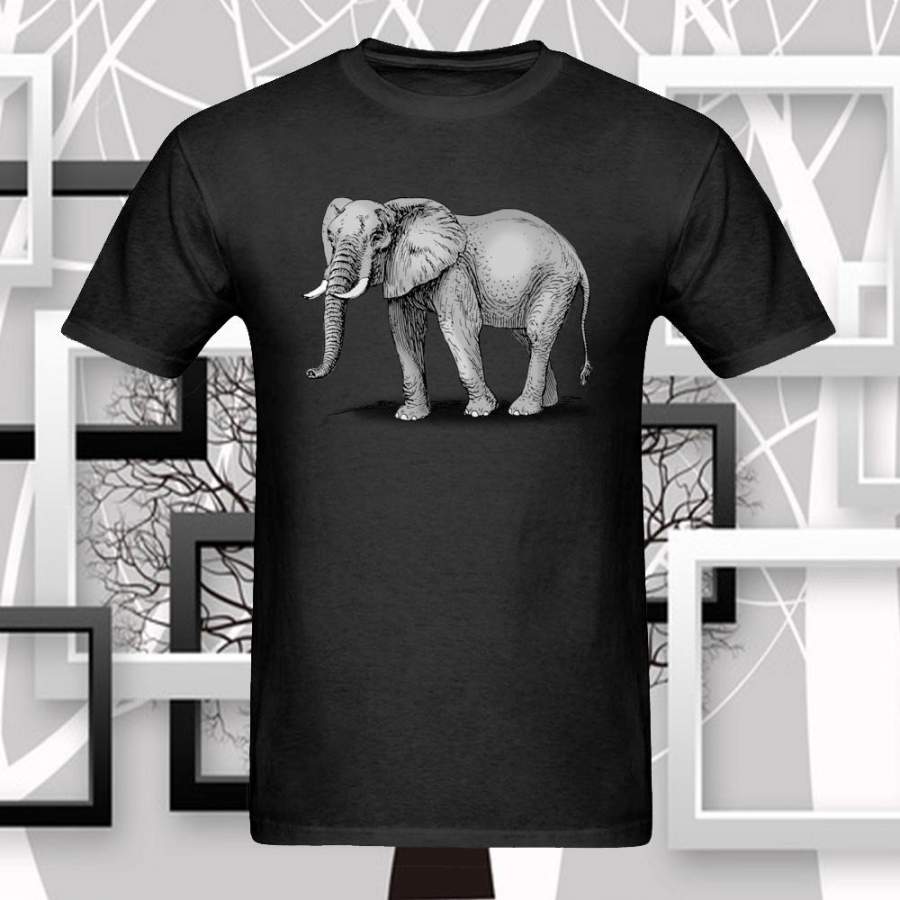 African Elephant Sketch Men Black Grey Cotton Short Sleeve T-Shirt Top New Advertisement Cartoon Personalized Gift