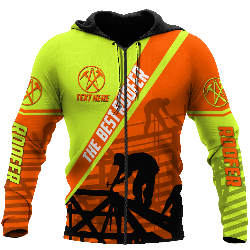 THE BEST ROOFER GREEN AND ORANGE – PERSIONALIZED NAME 3D HOODIE SHIRT